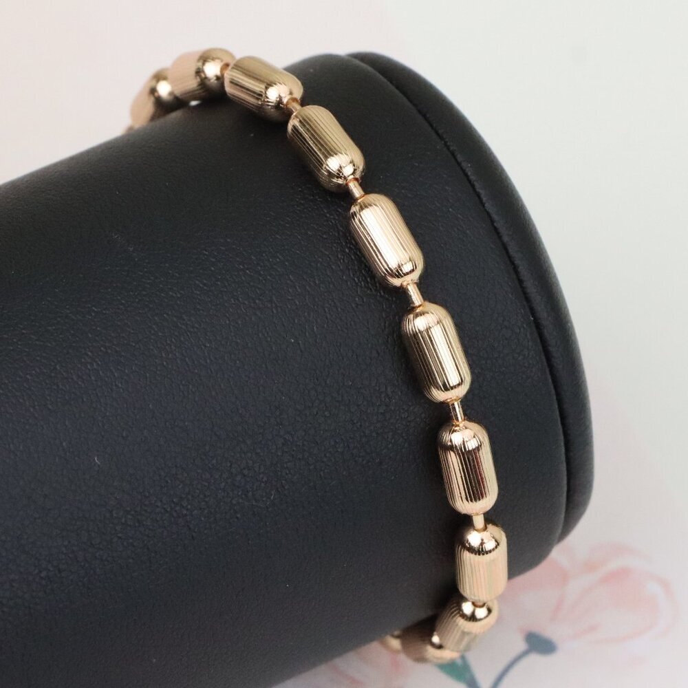 "Textured Barrel Beads Rose Gold Bracelet with Adjustable Extender, XPBL1135
